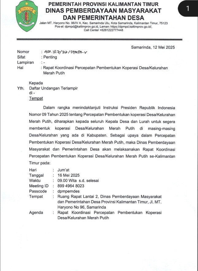 Rapat Koordinasi Percepatan Pembentukan Koperasi Desa/Kelurahan Merah Putih